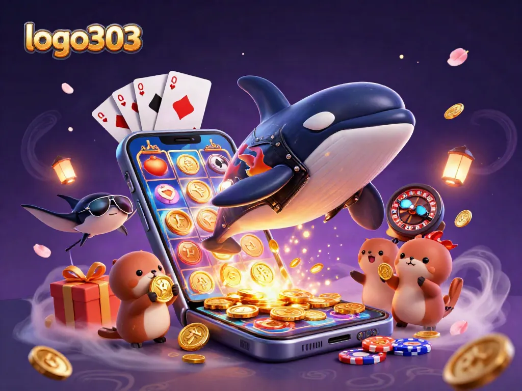 link logo303 menghibur dengan orca, pari, dan berang-berang memiliki koin emas dalam ilustrasi kasino.