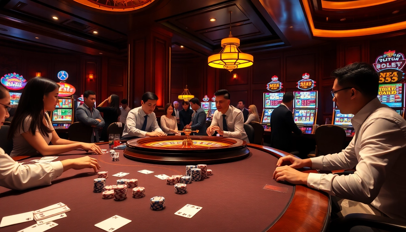 Experience the thrill of Nhà cái BL555 with vibrant casino tables and lively slot machines.