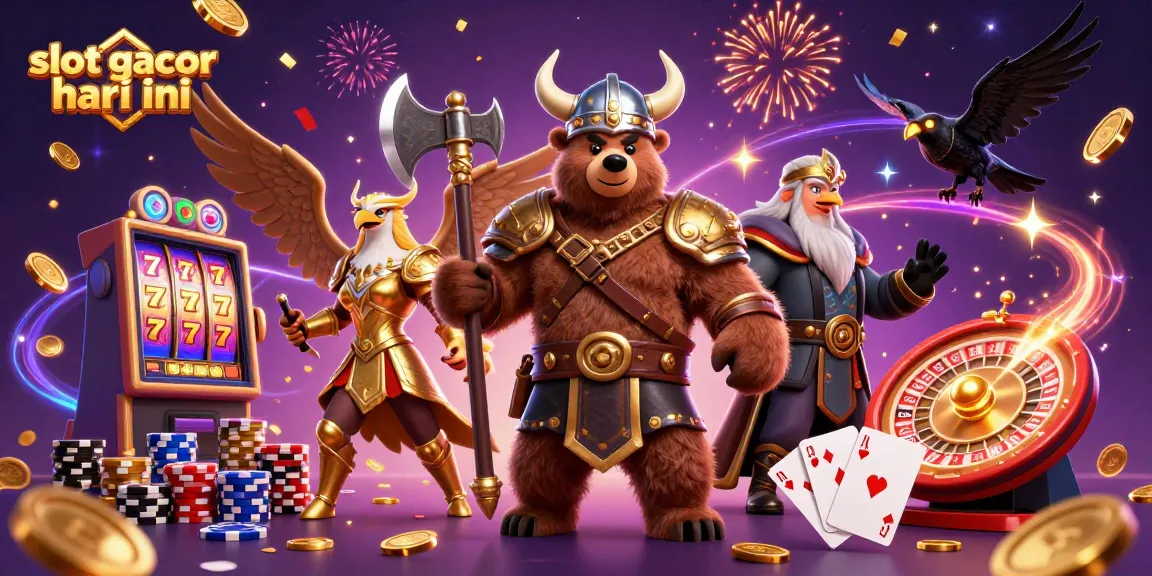 Experience the excitement of slot gacor hari ini with cartoon Viking characters and dynamic casino elements.