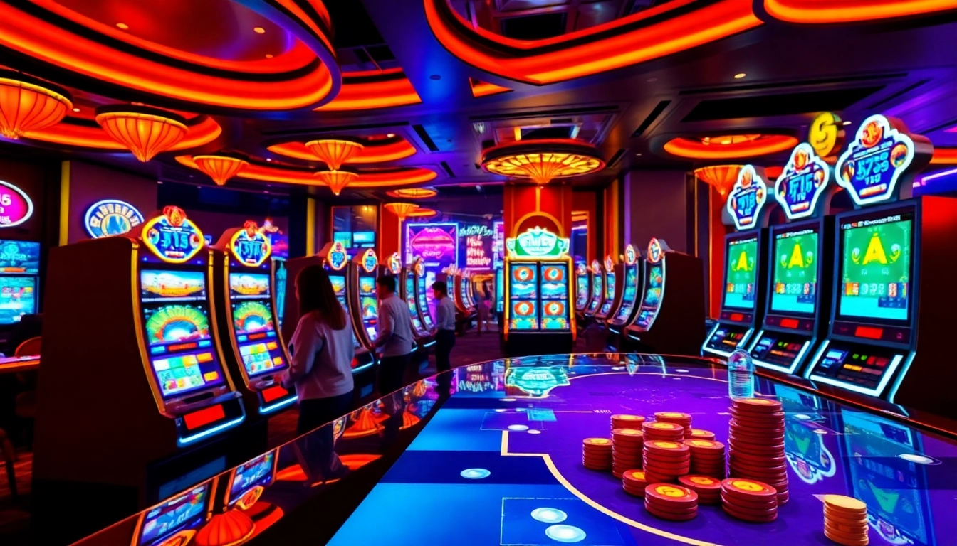 Winning at Holyslots88 with vibrant slot machines and engaging poker tables.