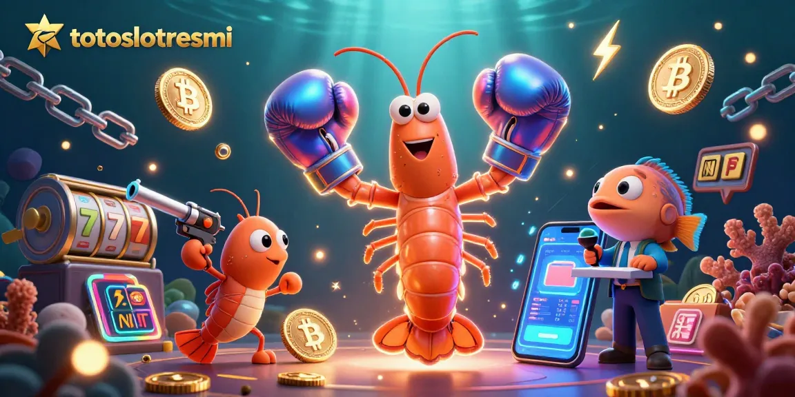 Engage in thrilling casino action with totoslotresmi alongside cartoon marine characters and gold coins.