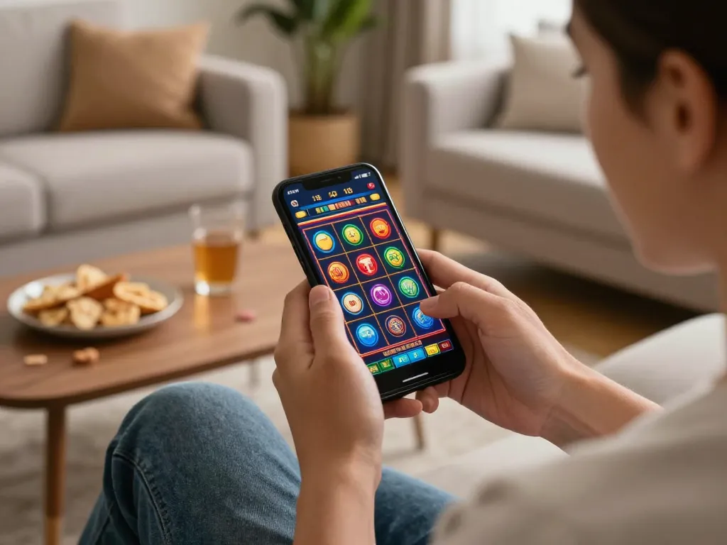 Suasana permainan seluler yang menarik di https://www.achildsdreamnursery.com/ menunjukkan seorang pemain menikmati aplikasi mesin slot dari smartphone mereka.