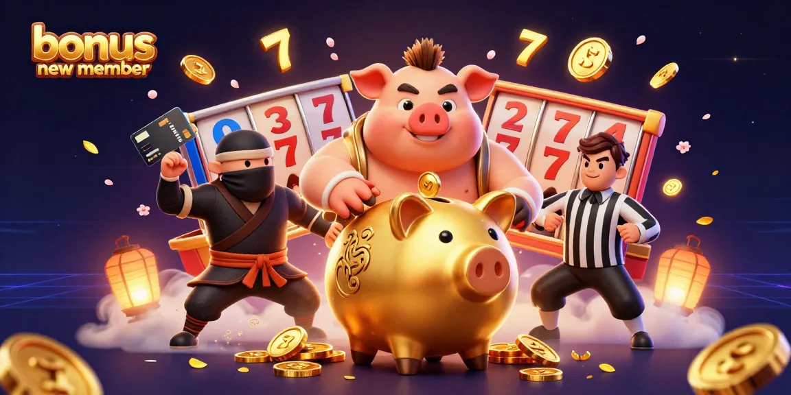 Engage with the exciting bonus new member promotions illustrated by dynamic gaming characters and elements in a vibrant casino scene.