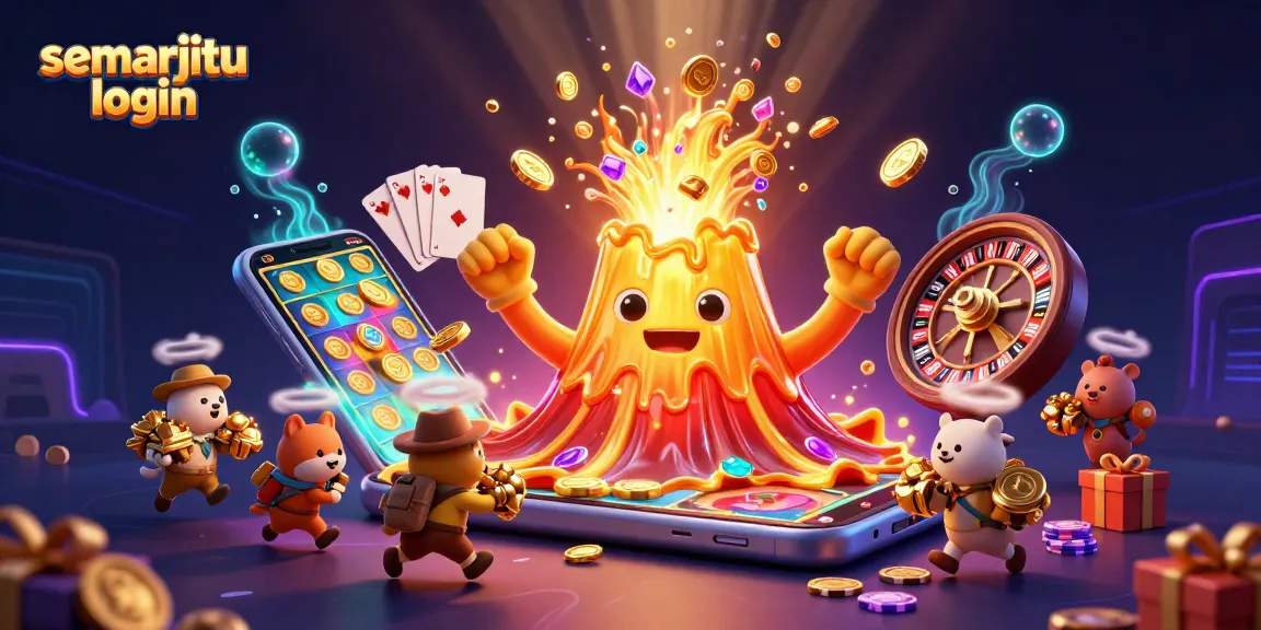 Login semarjitu pada kasino online dengan lukisan 3D penuh warna dan elemen berkilau.