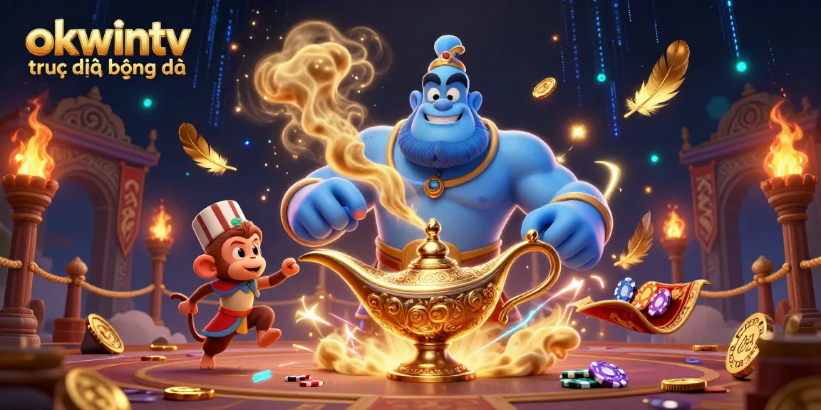 Experience okwintv trực tiếp bóng đá with a captivating scene featuring dynamic gambling elements and vibrant characters.
