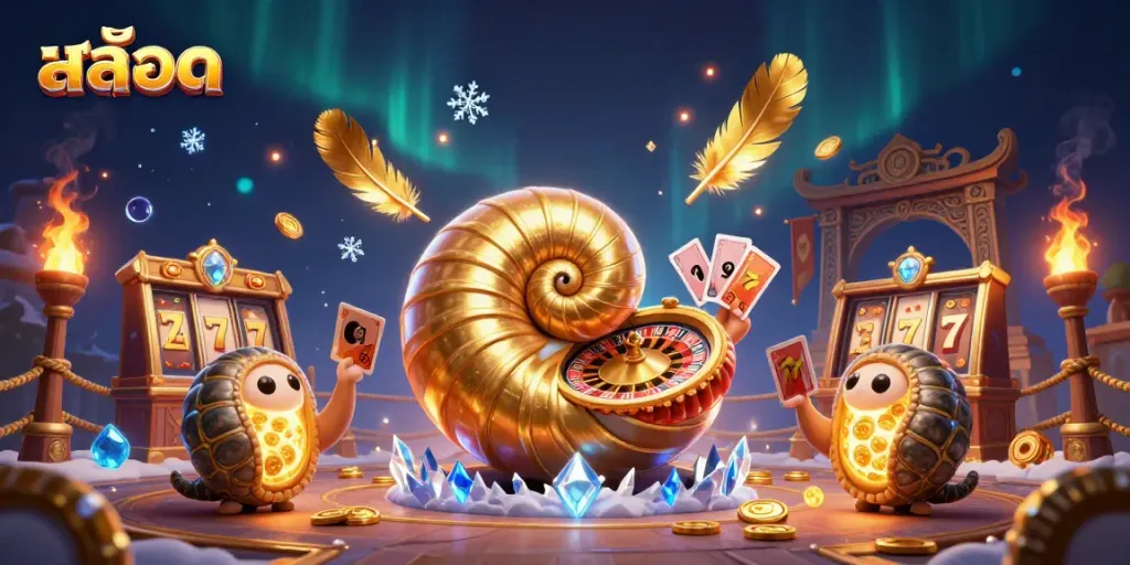 Spin the slots with excitement in a vibrant casino scene featuring golden symbols and lively characters.