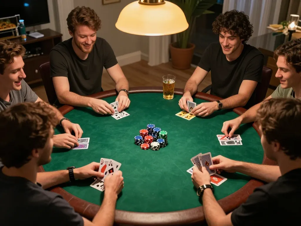 Leci123 site players engaged in intense poker gameplay at home, showcasing strategic moments.