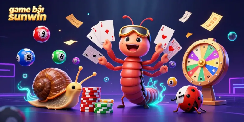 Experience the thrill of game bài sunwin with a vibrant 3D illustration of dynamic casino elements.