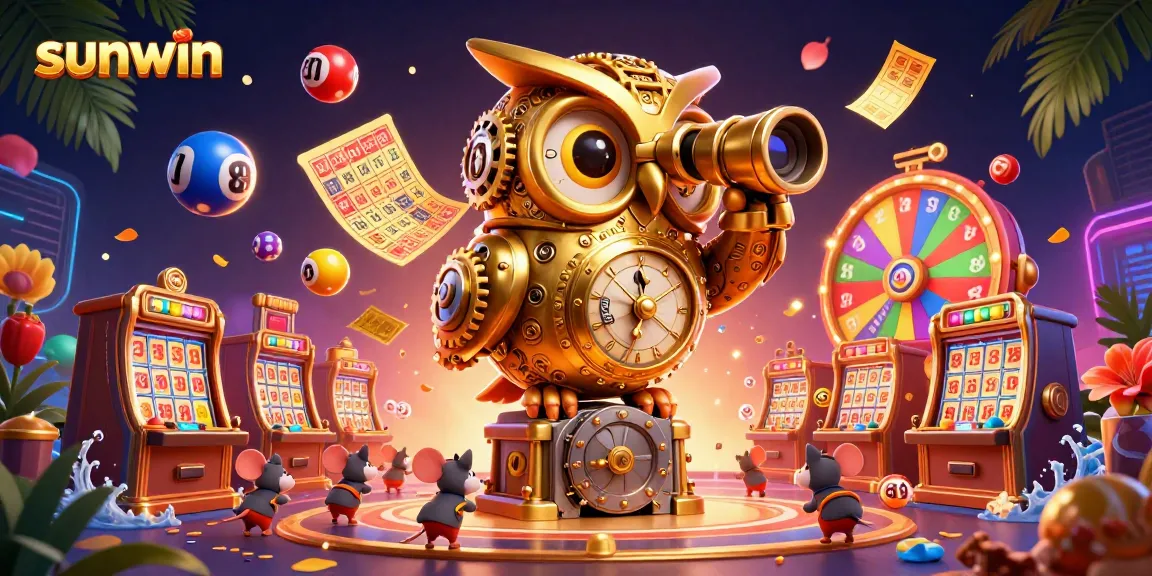 Engage in thrilling moments at sunwin, where vibrant lottery balls and charming characters create excitement on the casino floor.