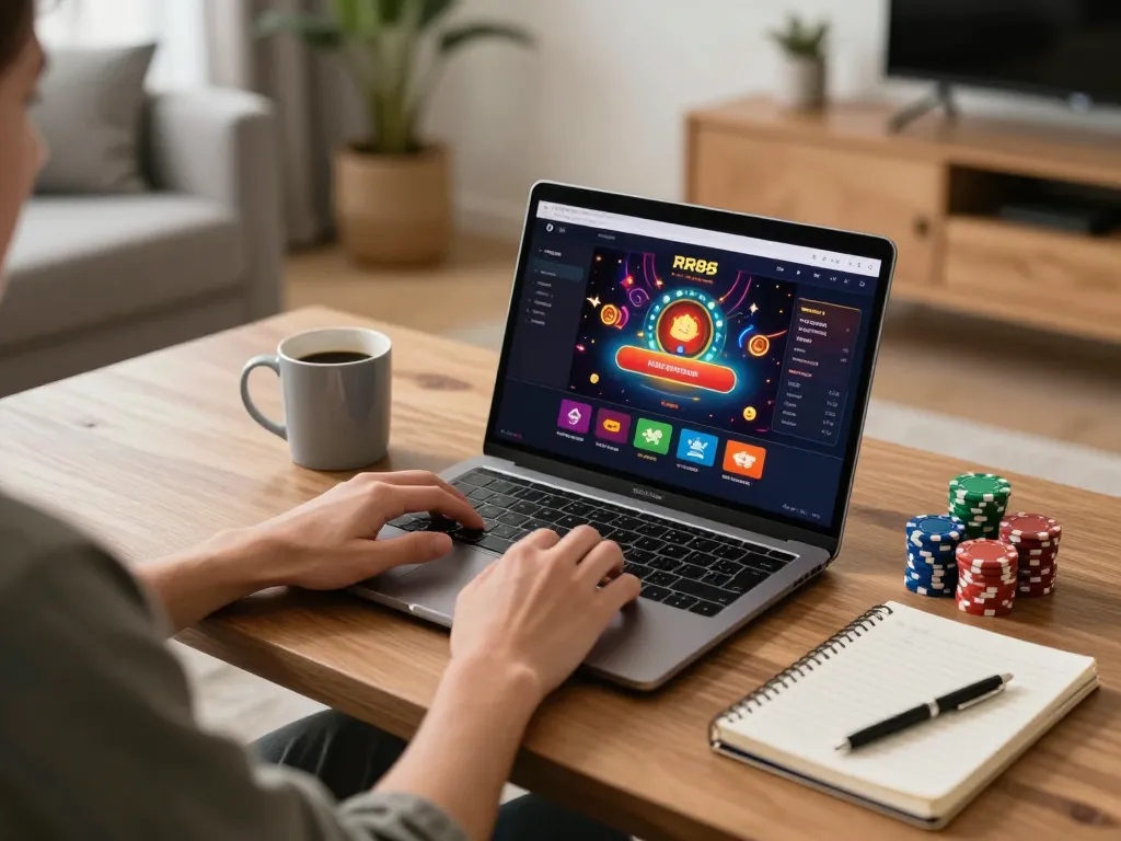 Engaging in online gambling at RR88 with strategic notes and chips at hand