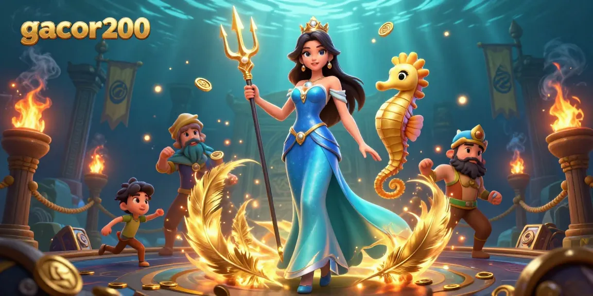 Experience gacor200's vibrant underwater casino world with mythical characters and treasure elements.