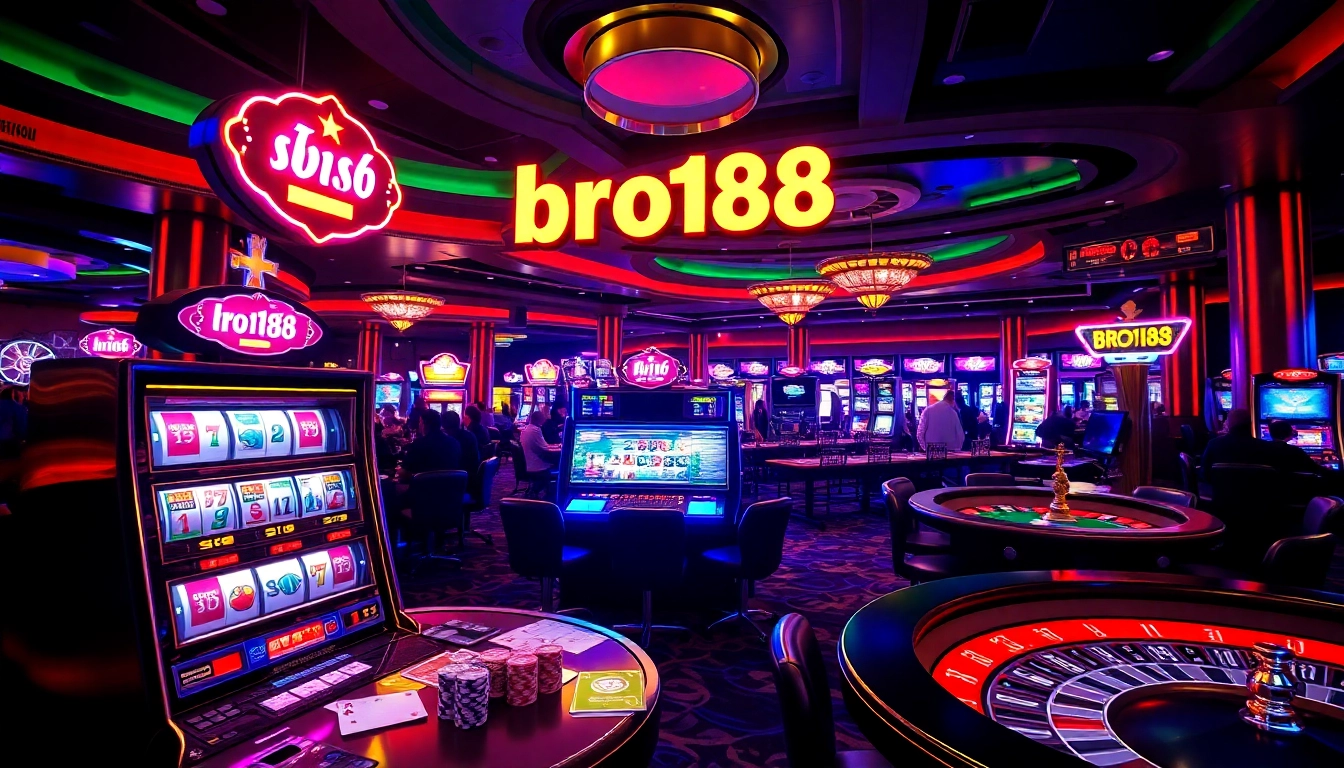 Experience the excitement of bro138's luxurious casino environment with vibrant slot machines.