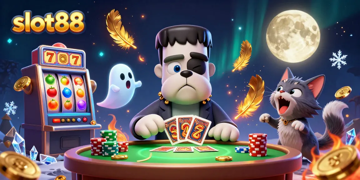 Mainkan slot88 dengan slot mesin yang berkilau dan karakter lucu di kasino supernatural.