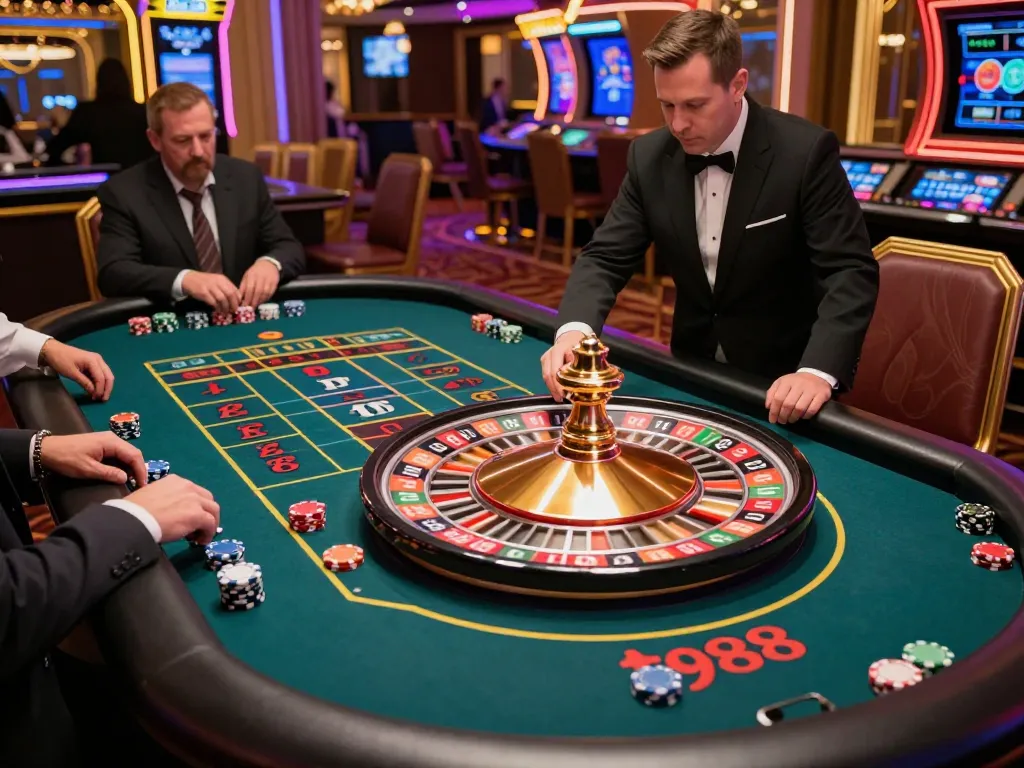 Experience the thrill of roulette at tg88, with players eagerly placing bets on a glamorous Vegas table.