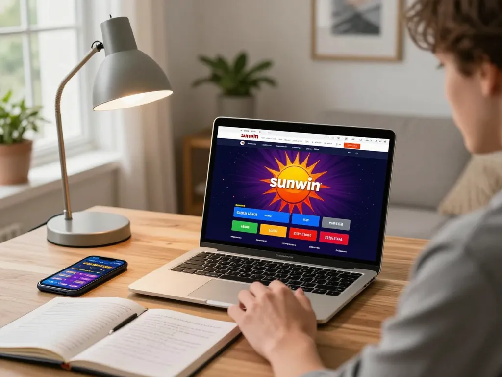 Engaging with sunwin online casino on a stylish home desk while using strategic notes.