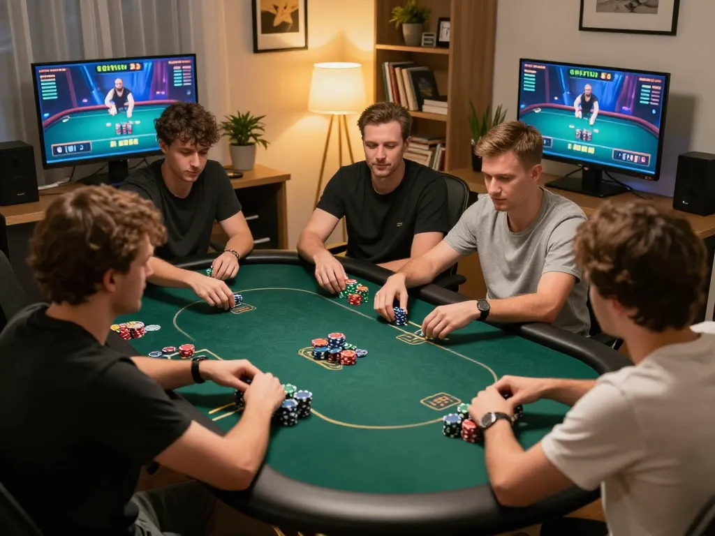 Players engage with the rikvip online poker game, highlighting strategic betting and immersive gameplay experience