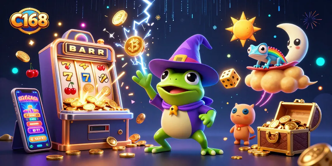 C168 players win big at the casino with golden coins and jackpot symbols exploding around them