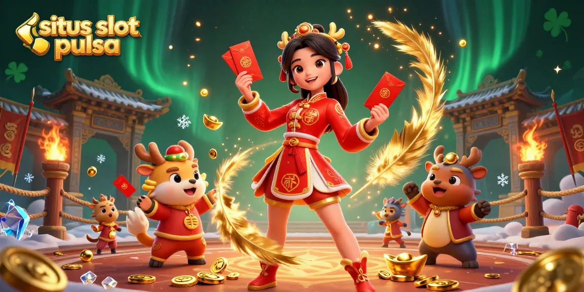 Bangkitkan kegembiraan dengan situs slot pulsa yang menampilkan suasana meriah keberuntungan dan kekayaan melalui seorang wanita Asia dan karakter zodiak.
