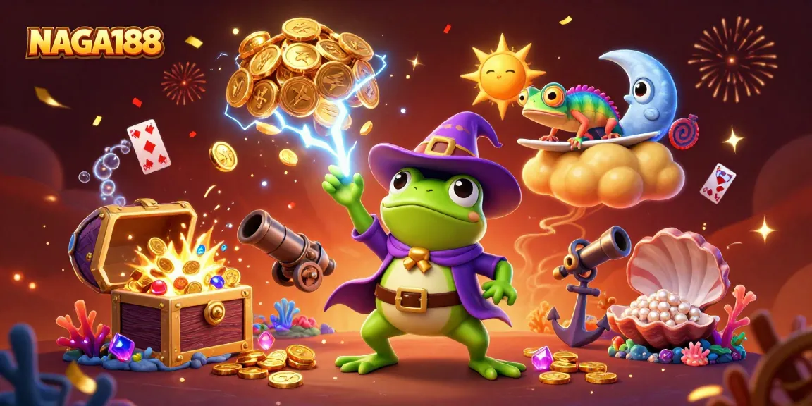 NAGA188 menawarkan keunggulan dalam permainan kasino dengan wizard frog yang menciptakan koin emas di atas awan.