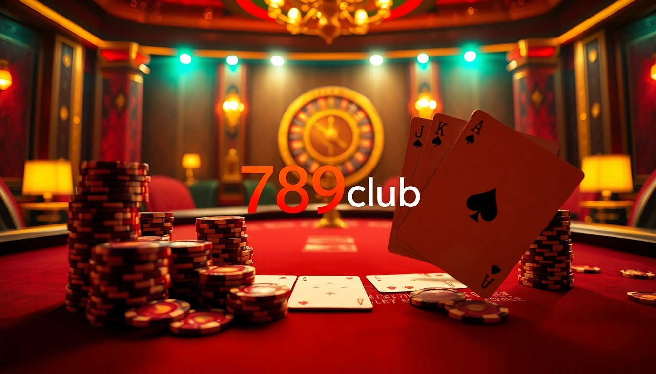 Engaging poker setup showcasing 789club's luxury gaming atmosphere with vibrant colors and detailed props.