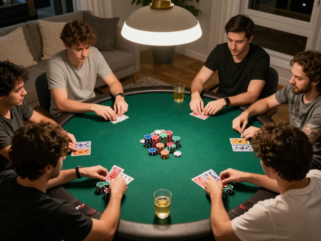 Players strategizing at a poker night, showcasing 789club social gambling experience.