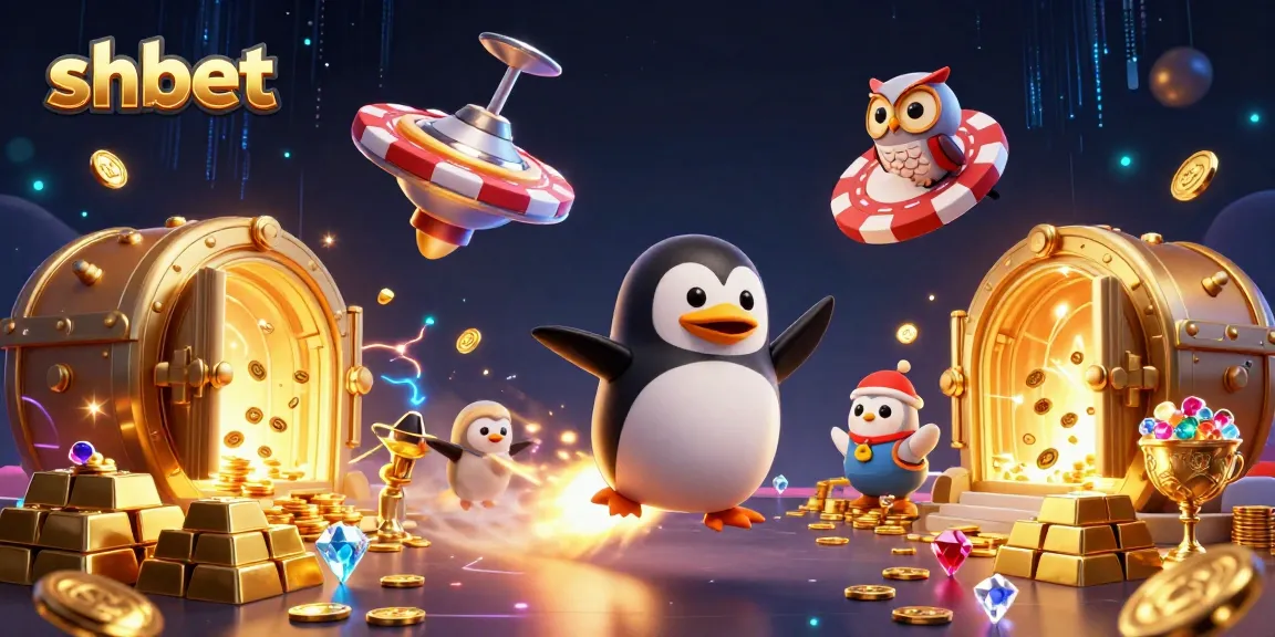 shbet invites players to enjoy a thrilling casino adventure with a golden penguin and treasures.