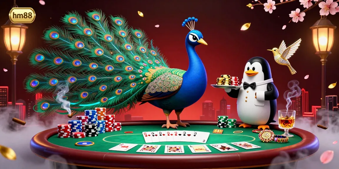 Experience the excitement of hm88 with a rich casino scene featuring interactive 3D characters and vibrant game elements.
