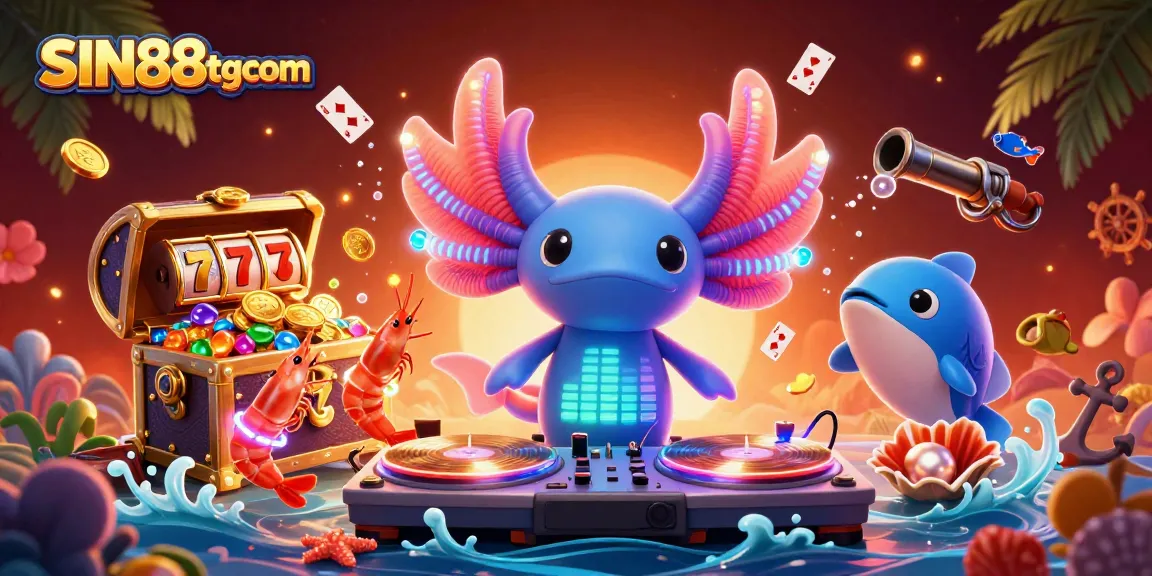 SIN88tgcom showcases an underwater casino party scene with vibrant characters and exciting gaming elements.