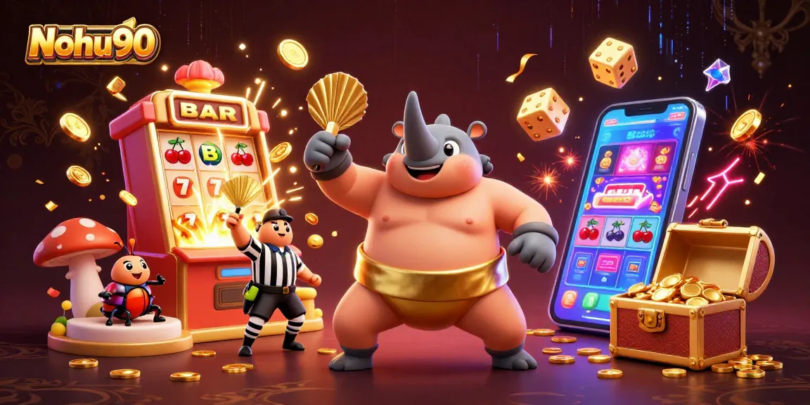 Nohu90 offers thrilling gaming experiences as a beetle champion celebrates a jackpot win.