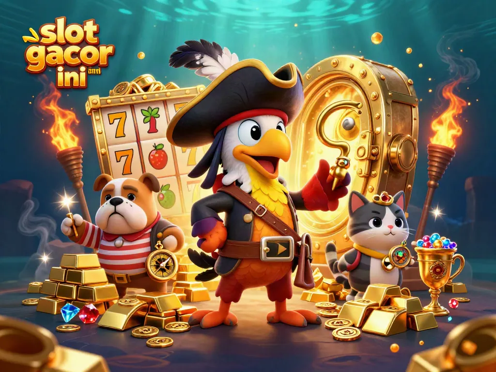 Experience thrilling wins with slot gacor malam ini in a vibrant pirate-themed casino scene.