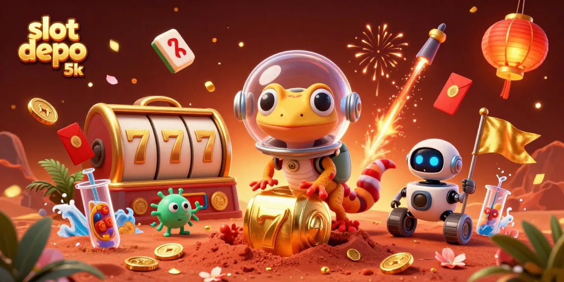 Exciting 3D scene highlighting slot depo 5k with a quirky Martian gecko and golden casino elements