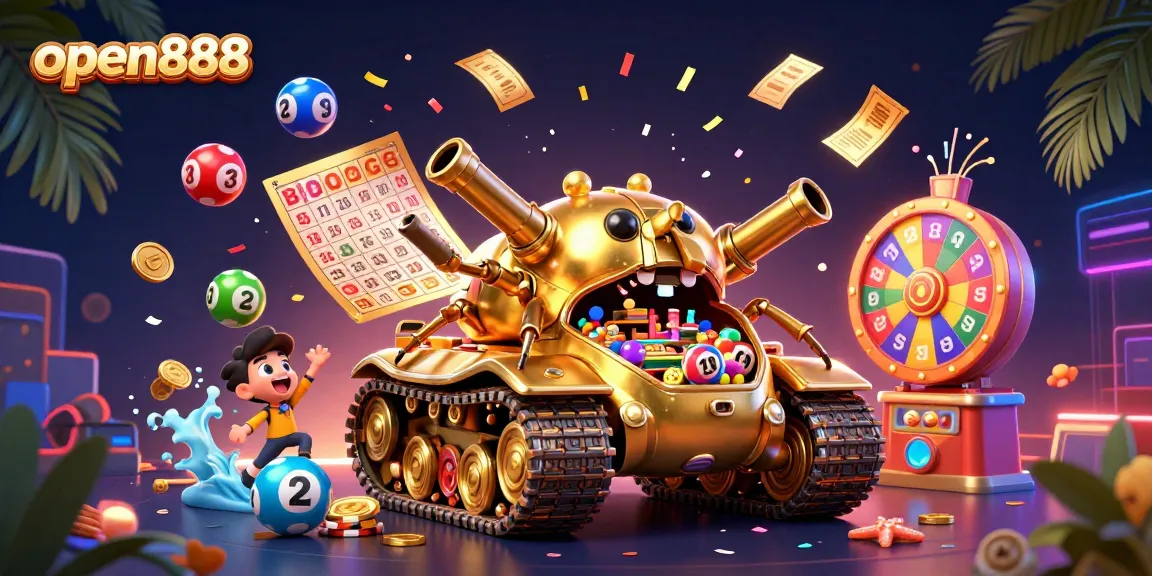 Engage with open888's vibrant casino scene featuring lotteries, games, and colorful elements.