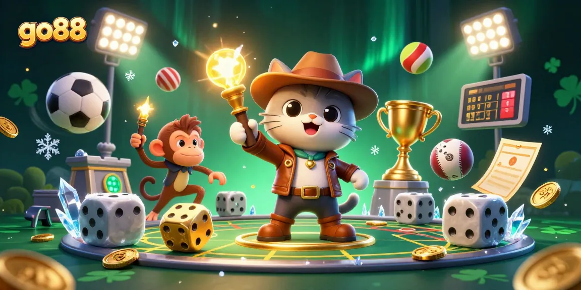 Engage with go88’s vibrant gaming experience featuring an archaeological cat and exciting casino elements.