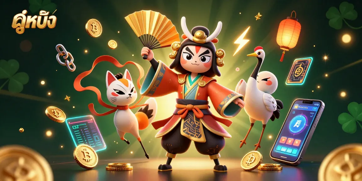 Experience ดูหนัง with kabuki warrior and neon crypto elements in immersive art.
