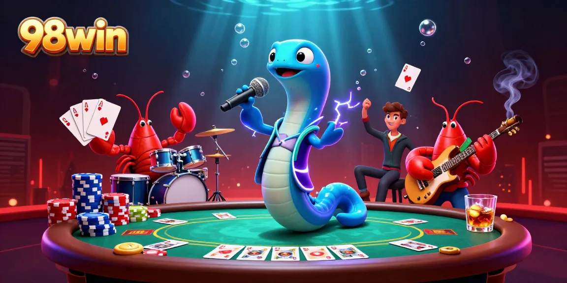 Immerse yourself in the vibrant 98win underwater casino scene with electric eel DJ, lobster drummer, and exhilarating gameplay elements.