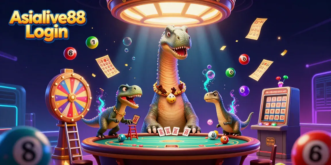 Exciting Asialive88 Login scene featuring a giant brontosaurus at a lively casino