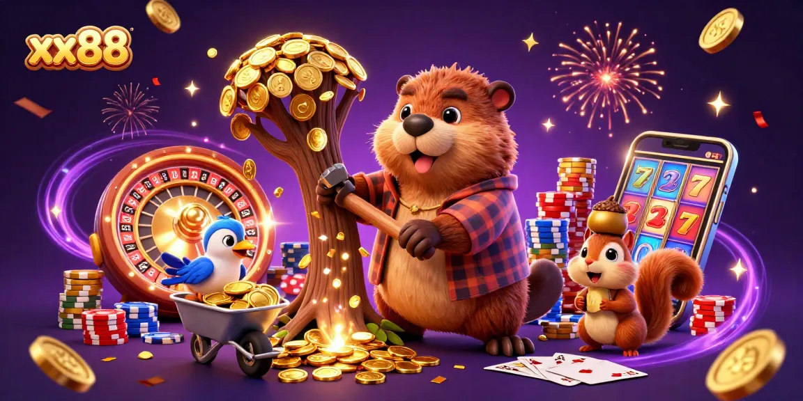 Experience exciting winning moments at xx88 with gold coins and festive casino elements in 3D illustration.