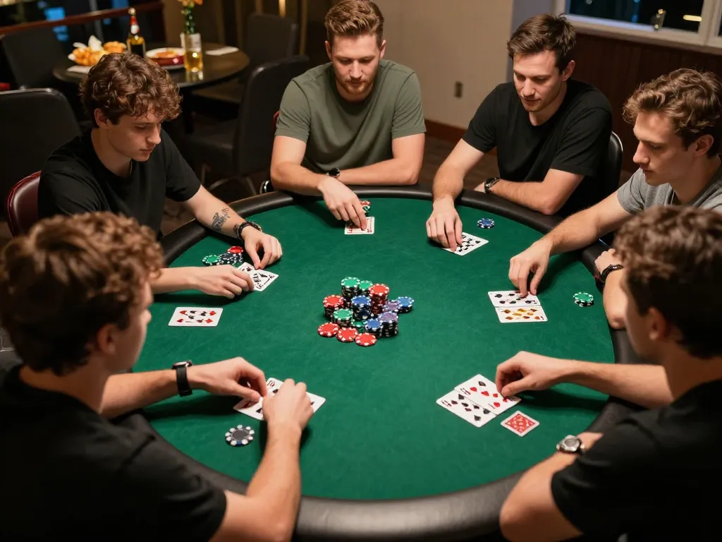 IWIN68 CLUB players engaging in an exciting poker game during a home night, showcasing strategy and social interaction.