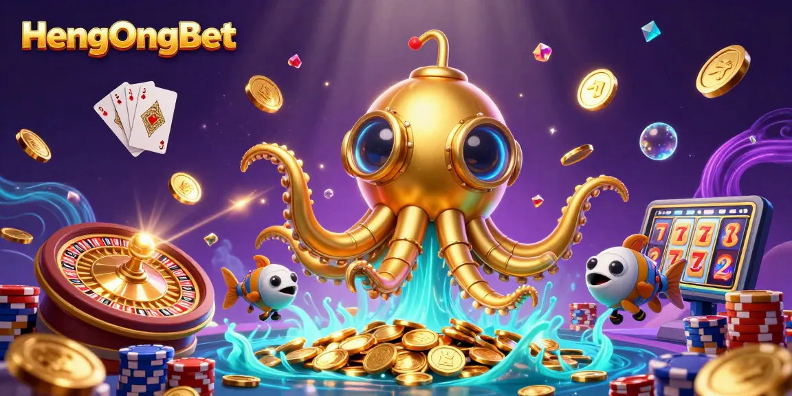 Engage with HengOngBet's exciting casino experience featuring a golden kraken and vibrant gaming elements.