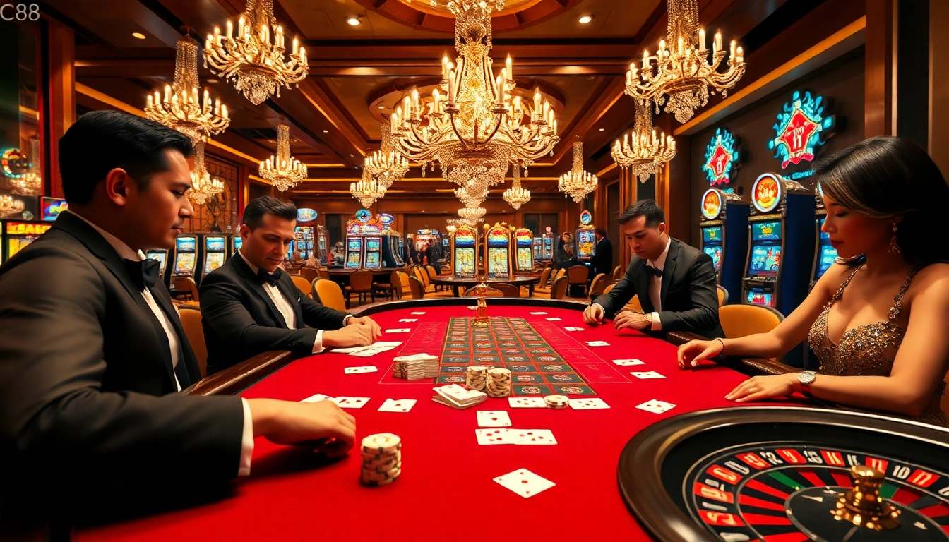 Experience the excitement at lc88 with a glamorous Baccarat table in a luxurious casino setting.