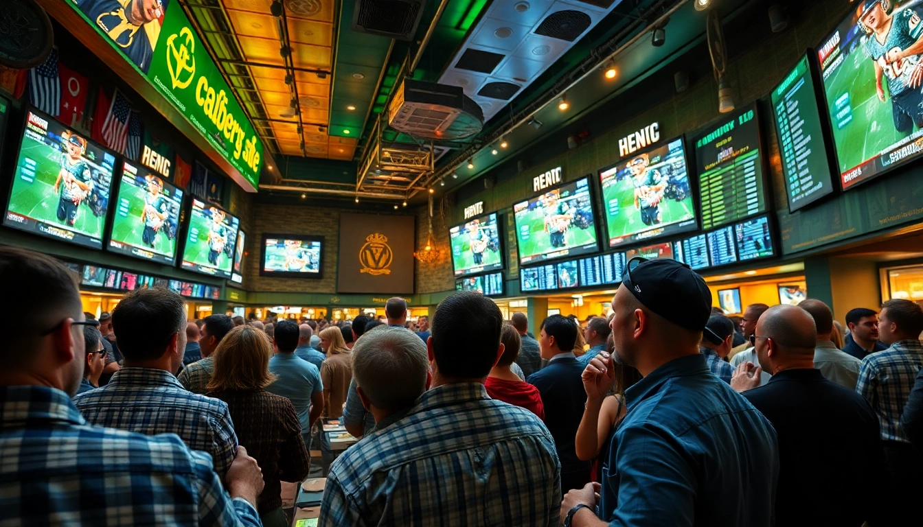 Join the excitement of Sports Betting with fans engaged in dynamic sportsbook activities.