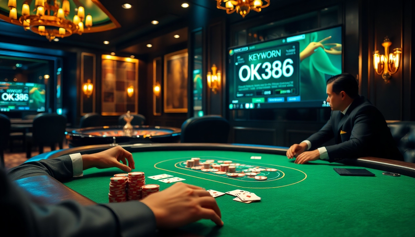 Experience high-stakes poker excitement at the casino featuring OK8386 themed elements.