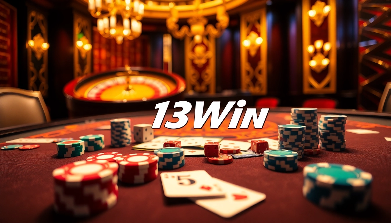 Gambling excitement at 13Win with colorful chips, cards, and an engaging atmosphere.