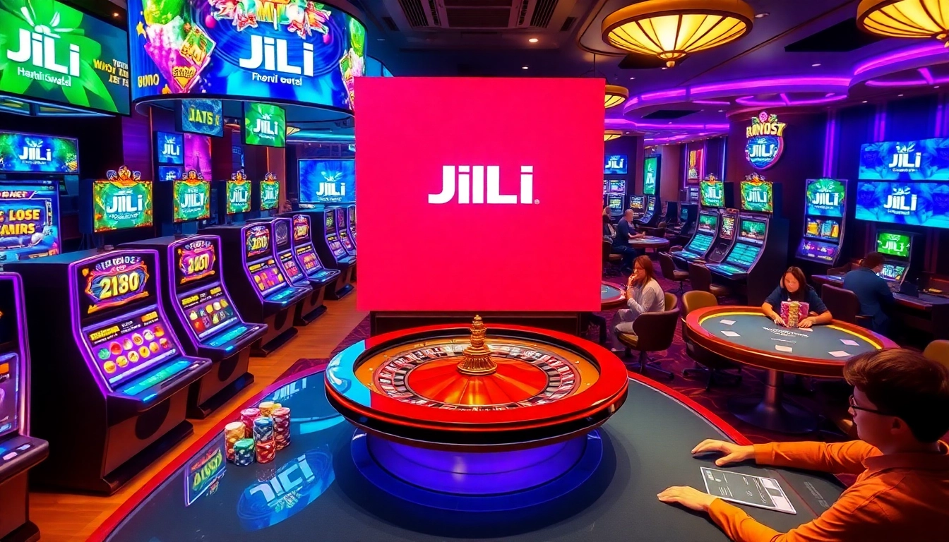 Experience thrilling gaming with JILI's vibrant slot machines and exciting poker tables in a luxurious online casino.