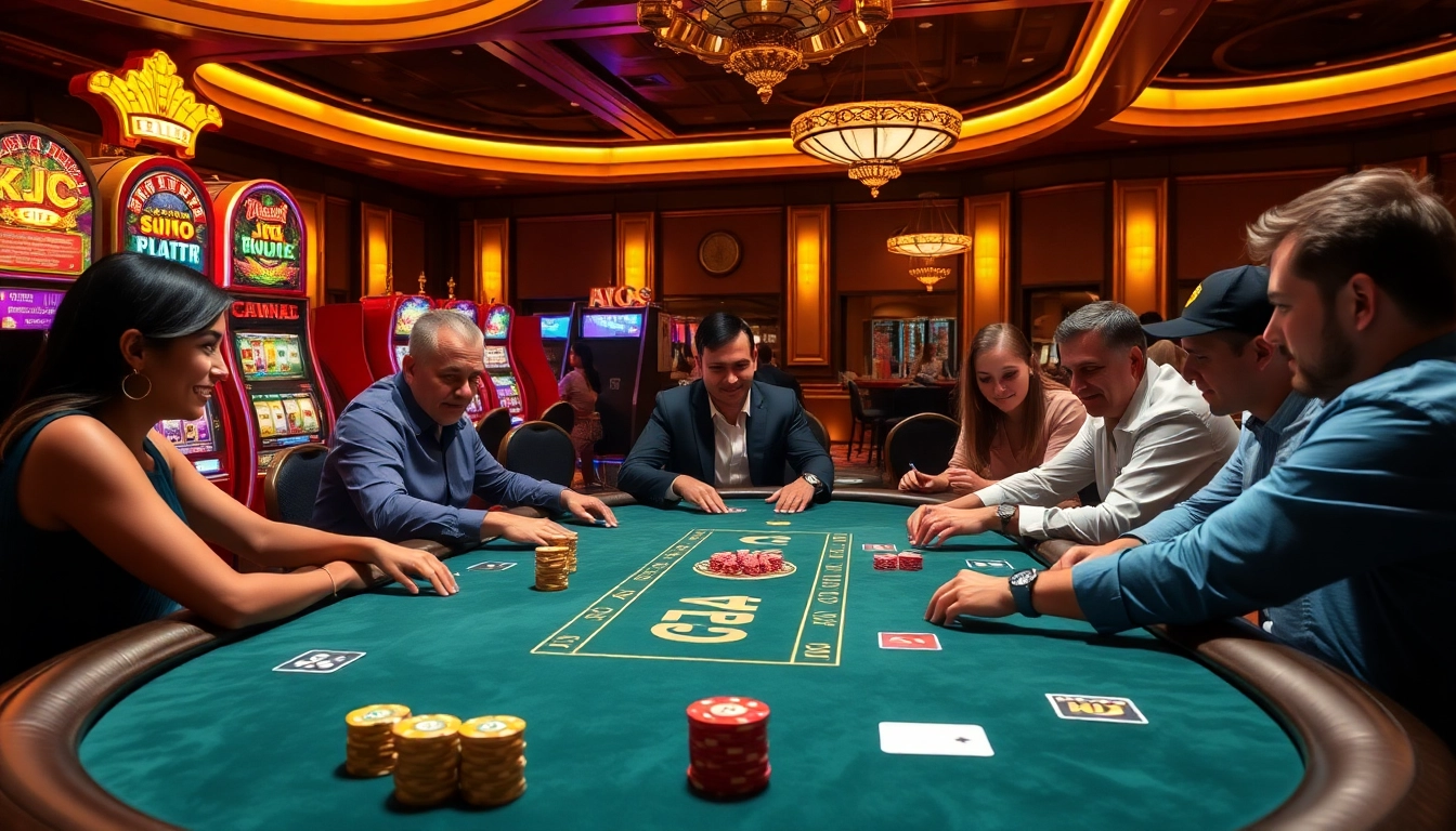KJC players enjoying a high-stakes poker game in a luxurious casino environment.