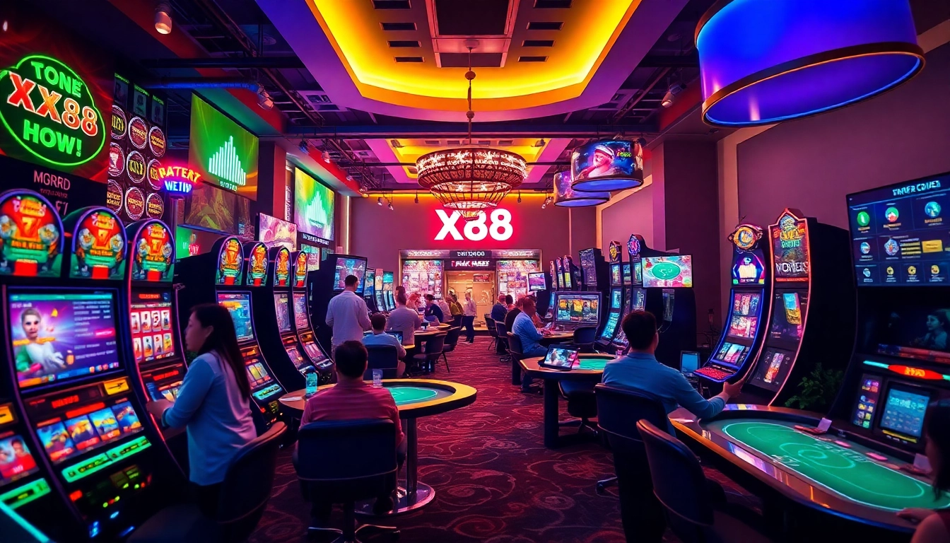 Experience the lively atmosphere at XX88 HOW, featuring modern gaming setups and excited players.