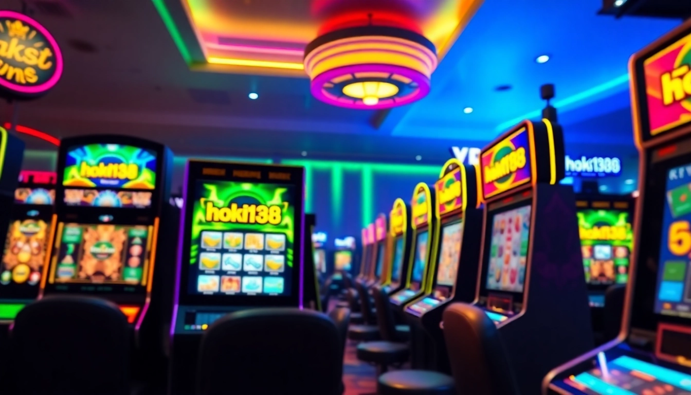 Exciting online gaming scene representing hoki138 with vibrant digital slots.