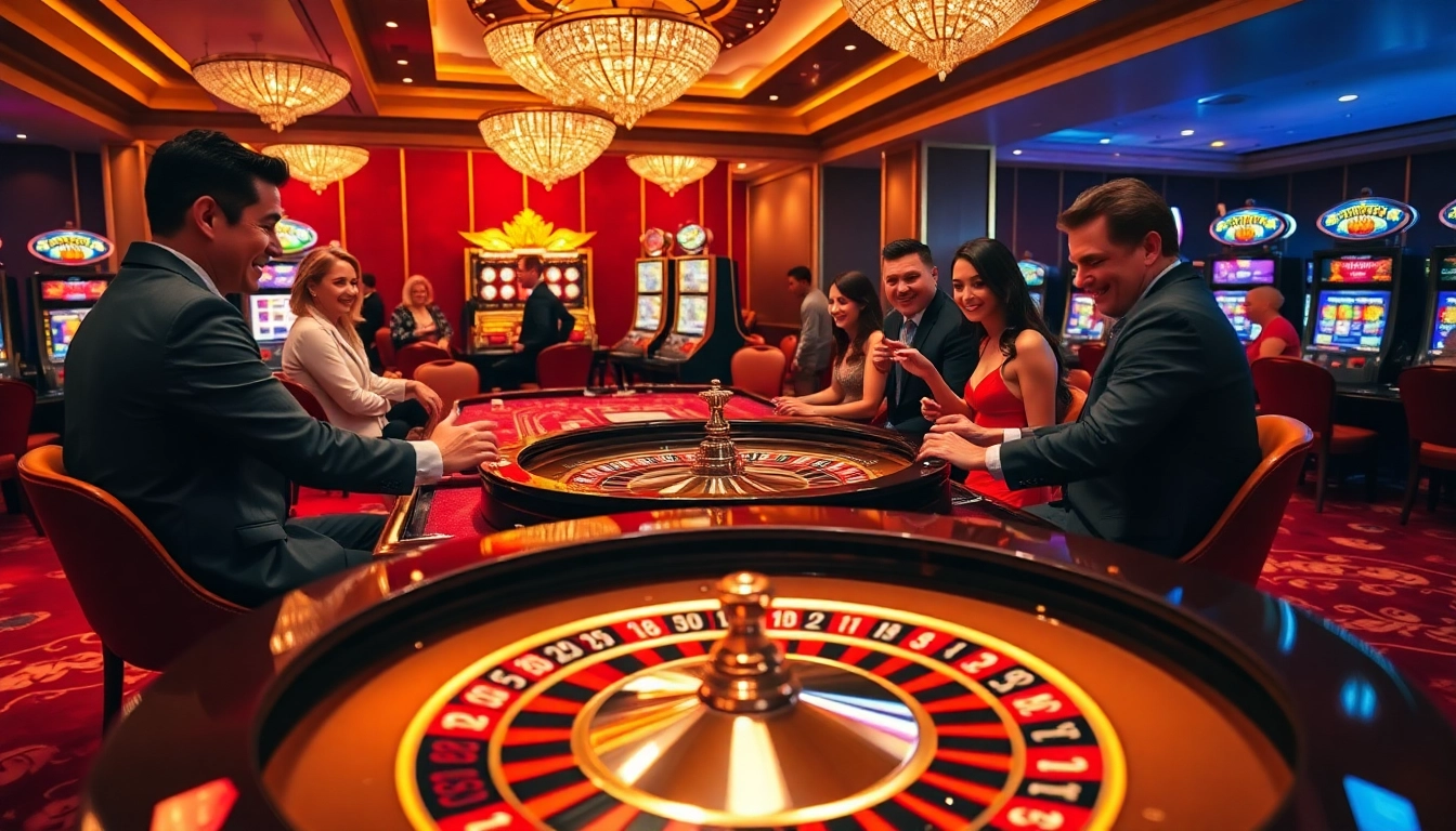 Players enjoying a thrilling F8BET experience at an elegant casino table