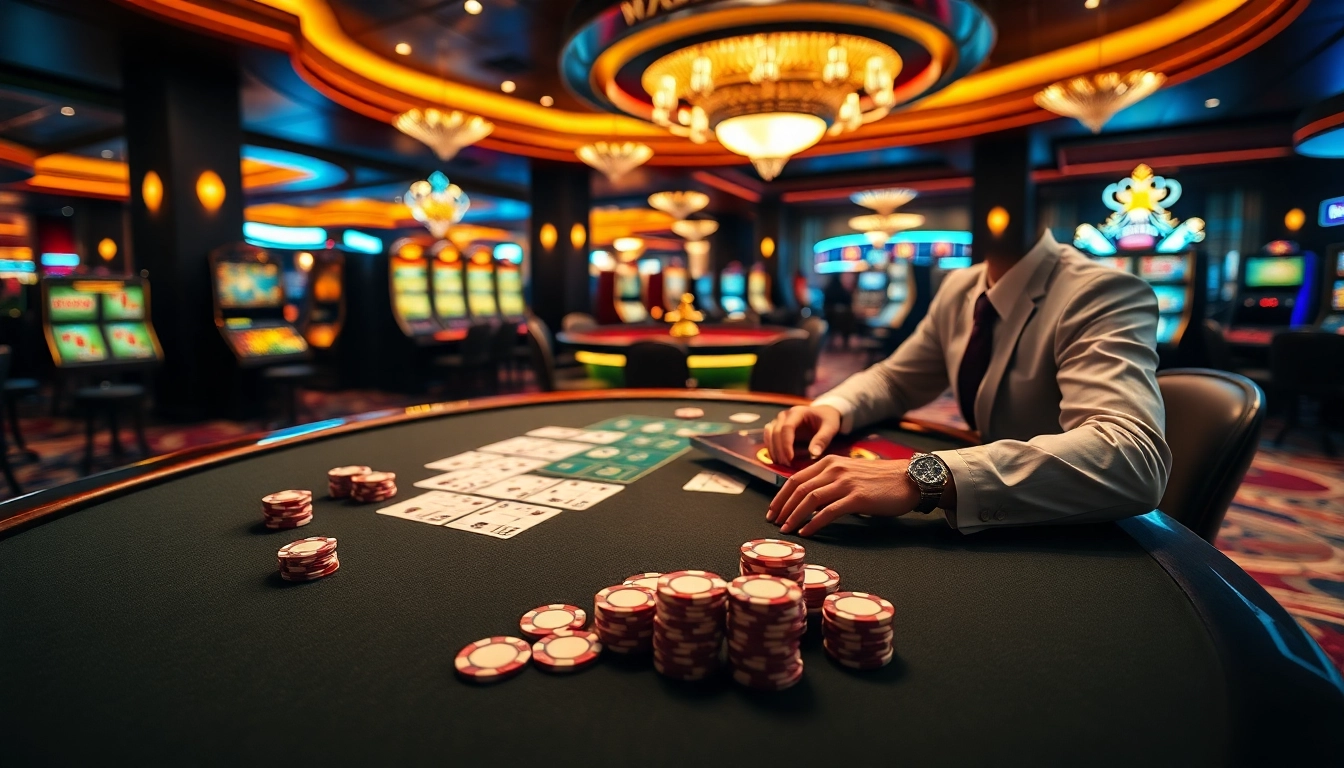 Engage in thrilling poker action at a luxury casino table, bridging links to expert gambling strategies.