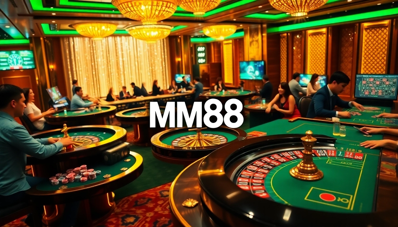 Players enjoying an exciting game at NHÀ CÁI MM88 casino with vibrant tables and thrilling action.